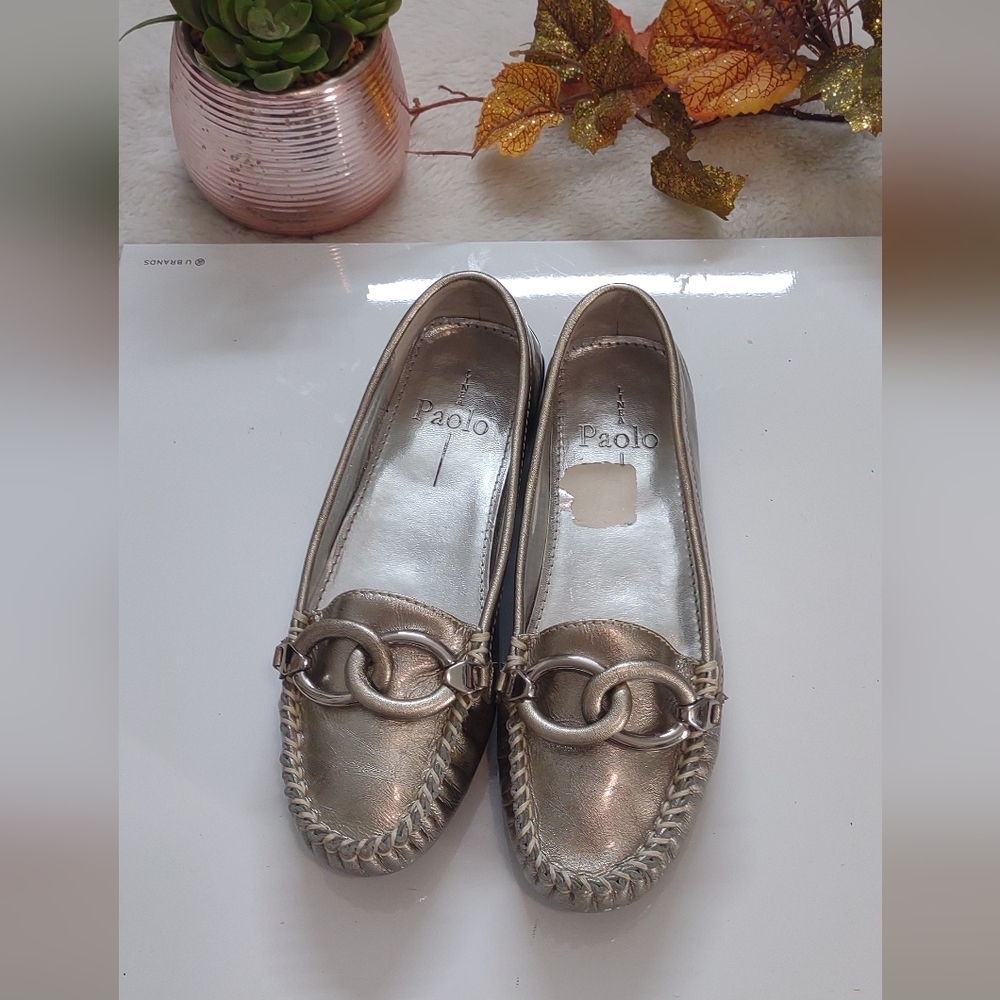 Paolo Metallic Pewter Moccasin Loafers Flats